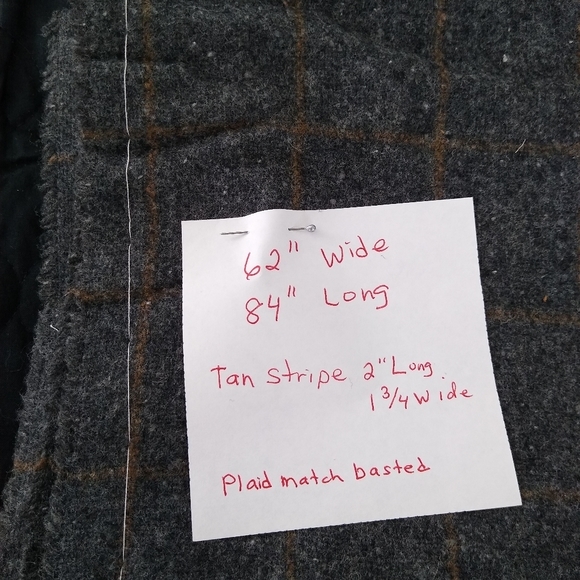 2.3yd 62"w Charcoal gray w/tan window pane plaid tweed wool fabric from Paris. - Picture 4 of 8
